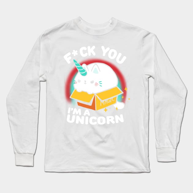 Funny Sassy Kitty Unicorn - Animal in a box Long Sleeve T-Shirt by BlancaVidal